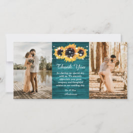 Tarjeta De Agradecimiento Rústica foto de girasol en el corazón de la madera