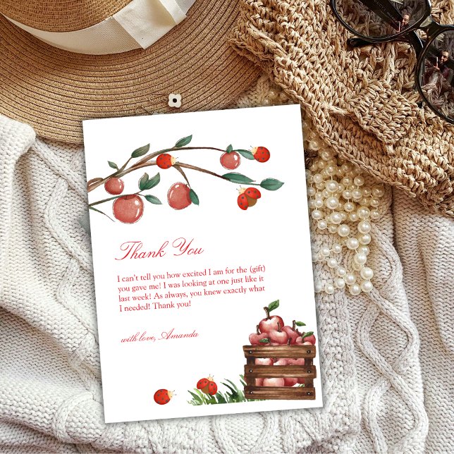 Tarjeta De Agradecimiento Rústica Granja Ladybug Apple Chica Baby Shower (Rustic Farm Ladybug Apple Girl Baby Shower Thank You Card)