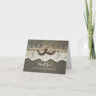 Tarjeta De Agradecimiento Rústica herradura Boda de madera de encaje gracias