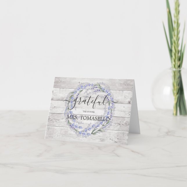 Tarjeta De Agradecimiento Rústica Lavanda de Madera Ducha Bridal Gracias (Anverso)