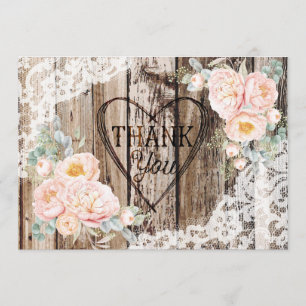Tarjeta De Agradecimiento Rústica Madera Lace Peony Etching Gracias