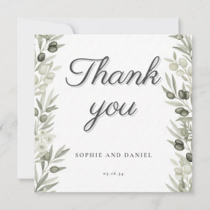 Tarjeta De Agradecimiento Rústica rama de olivo y Boda floral gracias