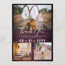 Tarjeta De Agradecimiento RUSTICIA Gracias Boda COLLAGE DE FOTOS Púrpura