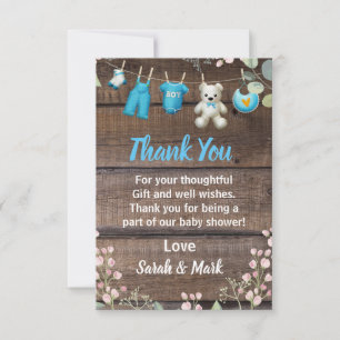 Tarjeta De Agradecimiento Rústico Baby Shower de Lavado Floral de Madera