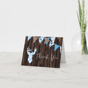 Tarjeta De Agradecimiento Rústico Blue Plaid Deer Baby Shower Gracias