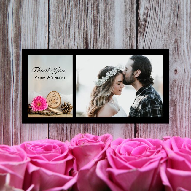 Tarjeta De Agradecimiento Rústico Boda Daisy Woodland Rosa Gracias (Subido por el creador)