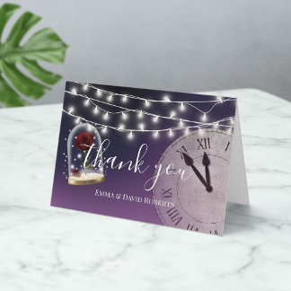 Tarjeta De Agradecimiento Rústico Boda de cuento de hadas Elegante Purple Gr