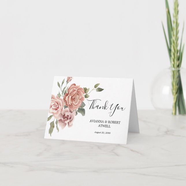 Tarjeta De Agradecimiento Rústico Boda de escritura de Bonito rosa polvorien (Anverso)