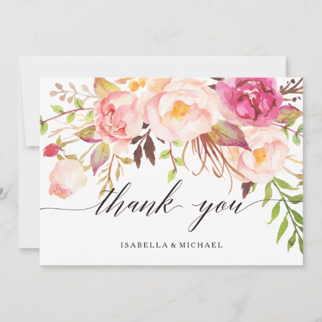 Tarjeta De Agradecimiento Rústico Boda de flores Peony Gracias (Anverso)
