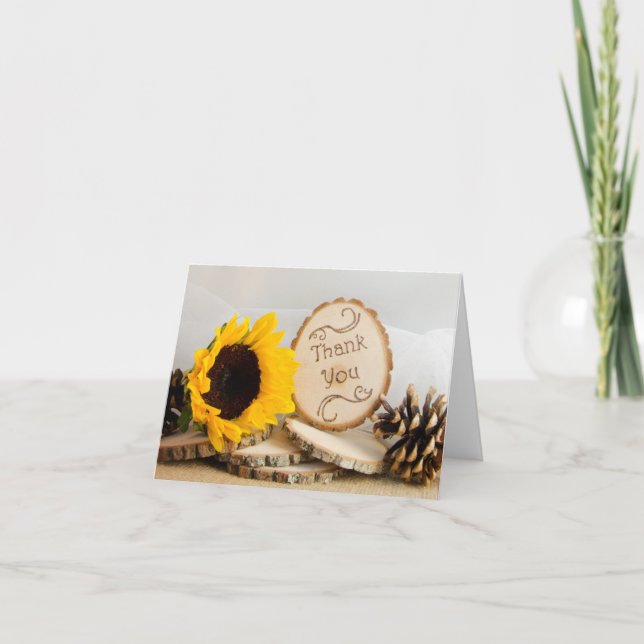 Tarjeta De Agradecimiento Rústico Boda de los bosques de girasol gracias (Anverso)