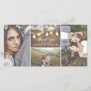 Tarjeta De Agradecimiento Rústico Boda de luces de encaje y Mason Jar gracia