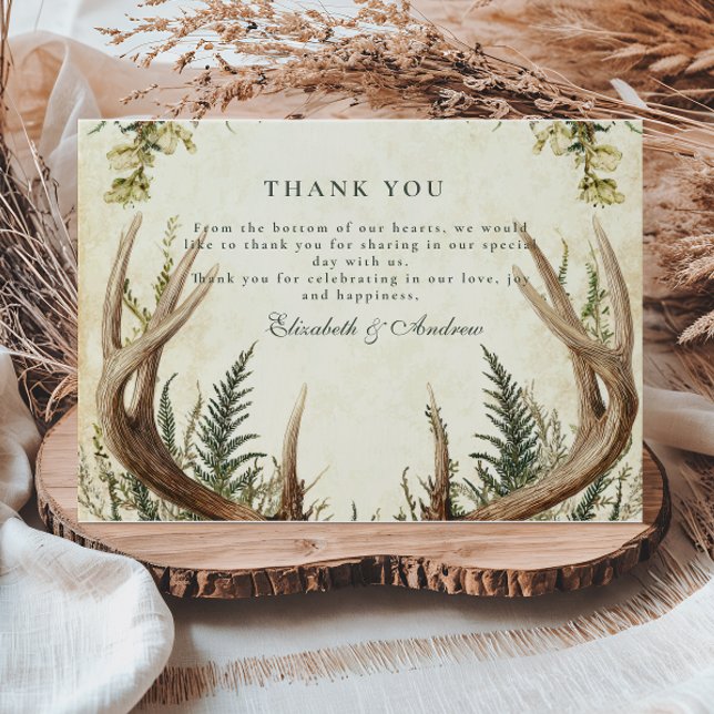 Tarjeta De Agradecimiento Rústico Boda Floral Antler Woodland (Subido por el creador)