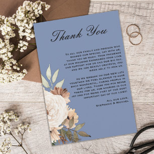 Tarjeta De Agradecimiento Rústico Boda Floral Azul Dusty Gracias