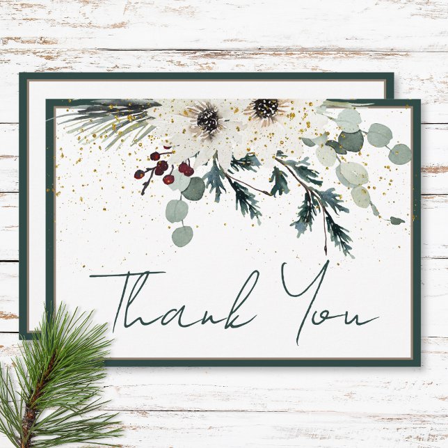 Tarjeta De Agradecimiento Rústico Boda floral de invierno de Berries (Rustic Berries Winter Floral Wedding Thank You Card)