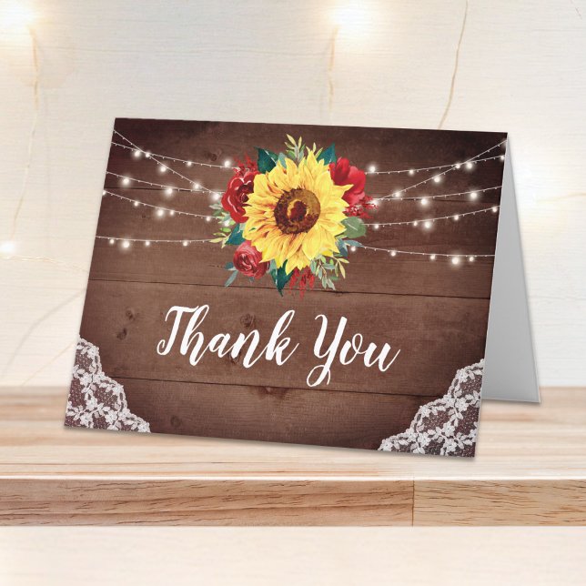 Tarjeta De Agradecimiento Rústico Boda floral rojo de encaje de madera de gi (Subido por el creador)