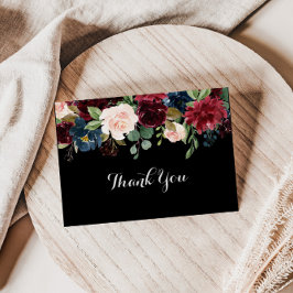 Tarjeta De Agradecimiento Rústico Boda plano formal botánico negro