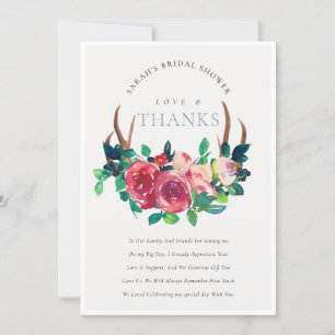 Tarjeta De Agradecimiento Rustico Boho Floral Ciervo Astas Despedida de Solt