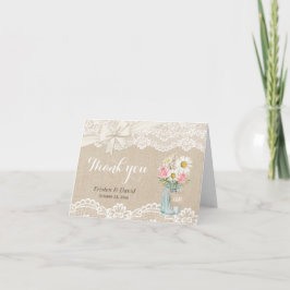 Tarjeta De Agradecimiento Rústico Burlap Lace Floral Mason Jar Gracias