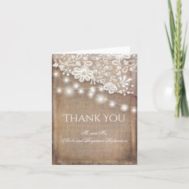 Tarjeta De Agradecimiento Rústico Burlap Lace y String Lights Gracias