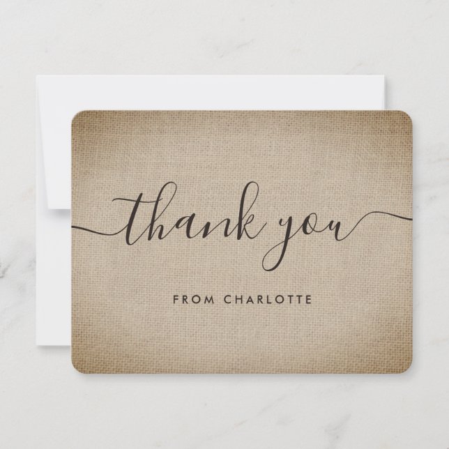 Tarjeta De Agradecimiento Rústico Burlap Wedding Shower Cumpleaños (Anverso)