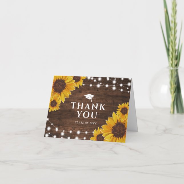 Tarjeta De Agradecimiento Rústico de las cadenas de girasoles ilumina la gra (Anverso)