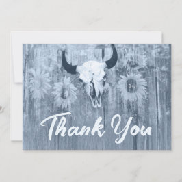 Tarjeta De Agradecimiento Rústico Dusty Blue Sunflowers Bull Skull