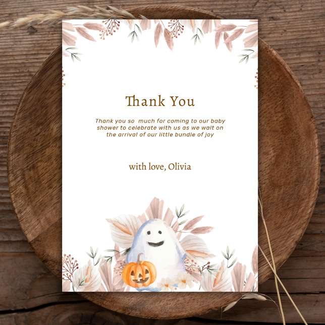 Tarjeta De Agradecimiento Rústico elegante pequeño Boo Boho Fantasma Baby Sh (Rustic Elegant Little Boo Boho Ghost Baby Shower Thank You Card)
