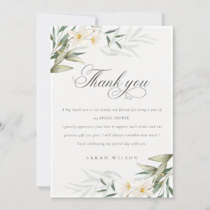 Tarjeta De Agradecimiento Rústico Elegante Vegetación Blanca Floral Bridal D