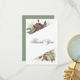 Tarjeta De Agradecimiento Rústico Floral Moderno Borgoña Marsala Boda de oro