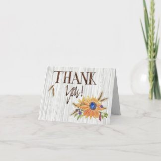 Tarjeta De Agradecimiento Rústico girasol en torno a ruedas gracias