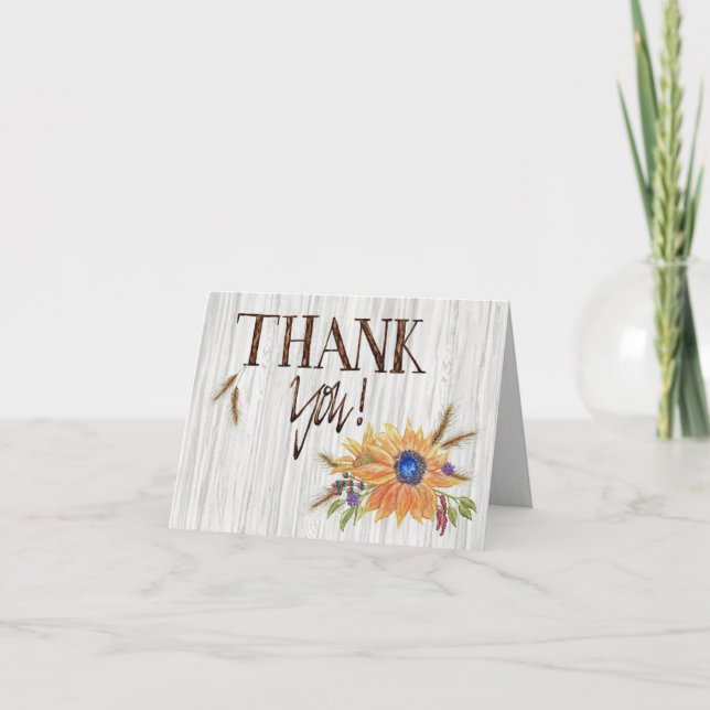 Tarjeta De Agradecimiento Rústico girasol en torno a ruedas gracias (Anverso)