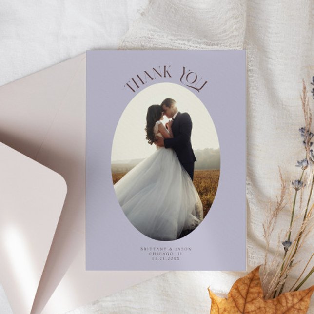 Tarjeta De Agradecimiento Rústico Gracias Oval Frame Lilac Boda Foto (Subido por el creador)