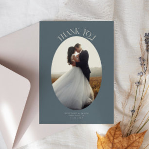 Tarjeta De Agradecimiento Rústico Gracias Oval Frame Slate Boda Foto