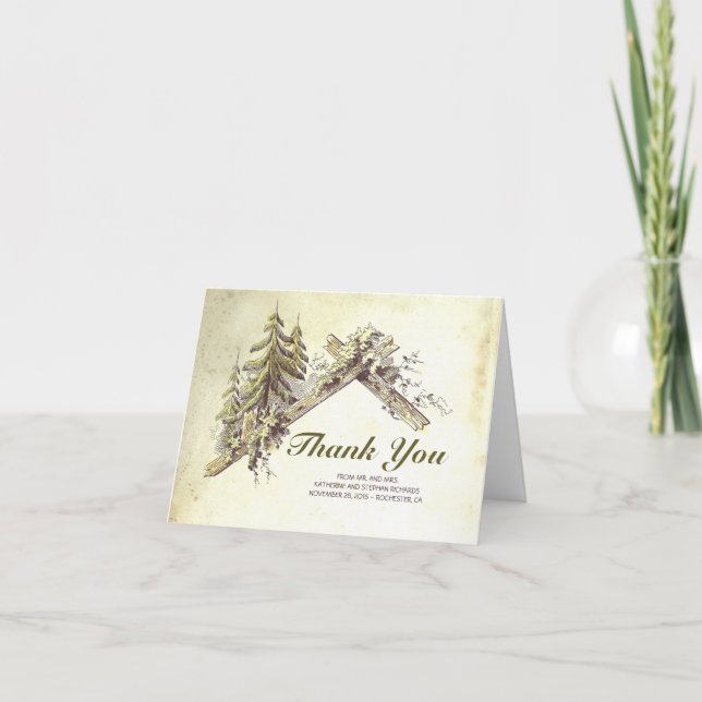 Tarjeta De Agradecimiento Rústico granero en los bosques Gracias (Anverso)