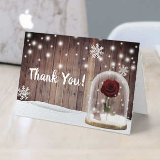 Tarjeta De Agradecimiento Rústico invierno copo de nieve Rosa de belleza Cúp