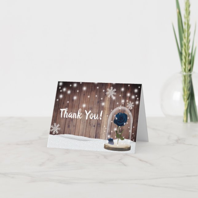Tarjeta De Agradecimiento Rústico invierno copos de nieve Rosa azul Cúpula g (Anverso)