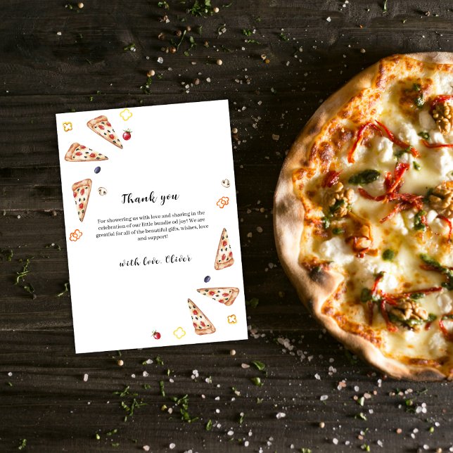 Tarjeta De Agradecimiento Rústico italiano Slice Pizza Baby Shower (Rustic Italian Slice Pizza Baby Shower Thank You Card)