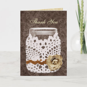 Tarjeta De Agradecimiento Rústico Lace Wraped Mason Jar Boda