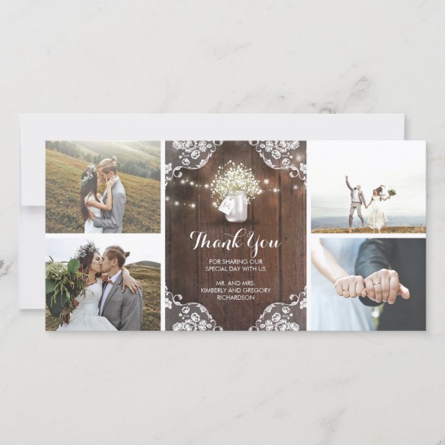 Tarjeta De Agradecimiento Rústico Mason Jar Boda de Respiración de Bebé grac (Anverso)