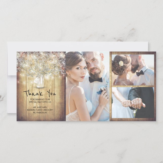 Tarjeta De Agradecimiento Rústico Mason Jar Boda de Respiración de Bebé grac (Anverso)