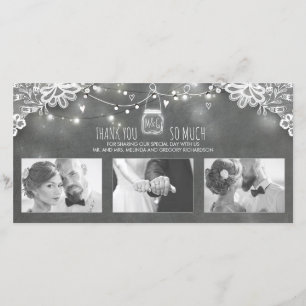 Tarjeta De Agradecimiento Rústico Mason Jar Lights Lace Boda Gracias