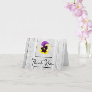 Tarjeta de agradecimiento rustico morado y pansy a