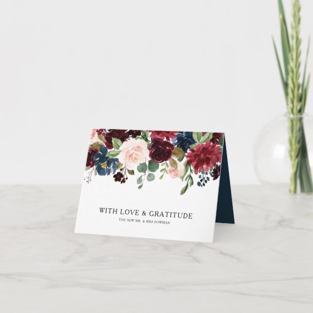 Tarjeta De Agradecimiento Rústico Otoño Deslumbrante Borgoña Gracias (Anverso)