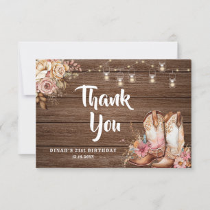 Tarjeta De Agradecimiento Rústico País bota cumpleaños floral de Cowgirl