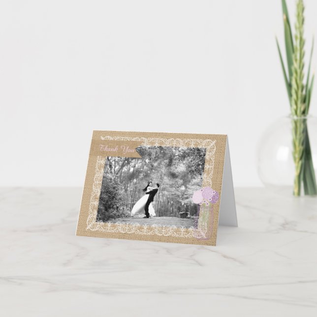 Tarjeta De Agradecimiento Rústico País Burlap Boda Gracias (Anverso)