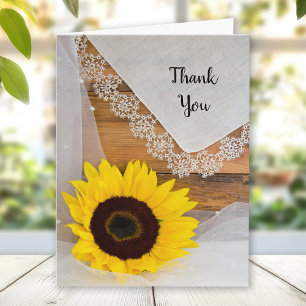 Tarjeta De Agradecimiento Rústico país de girasol y encaje gracias