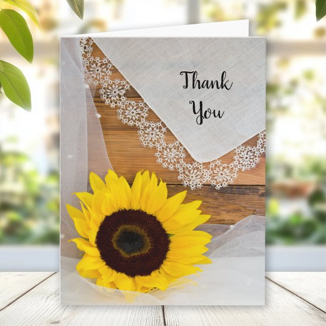 Tarjeta De Agradecimiento Rústico país de girasol y encaje gracias (Subido por el creador)