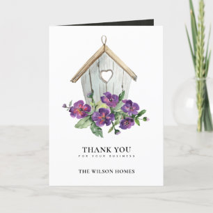 TARJETA DE AGRADECIMIENTO RÚSTICO PAÍS FLORA BIRDHOUSE INMOBILIARIO