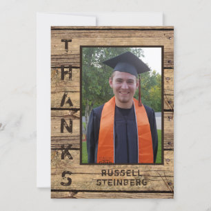 Tarjeta De Agradecimiento Rústico País Graduación de Madera Foto GRACIAS