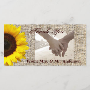 Tarjeta De Agradecimiento Rústico País Occidental Burlap Boda del girasol